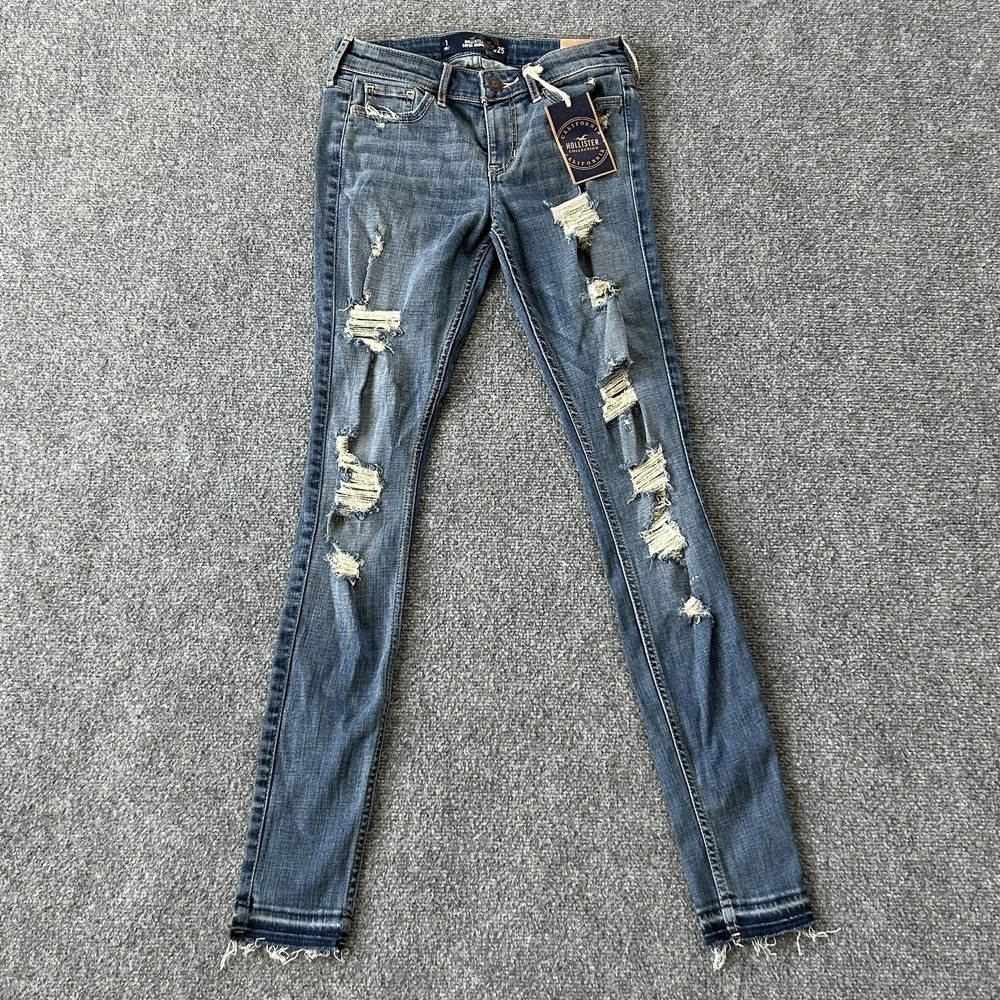 Hollister Super Skinny Jeans Juniors 1 Blue Low Rise Distressed‎ Denim Stretch